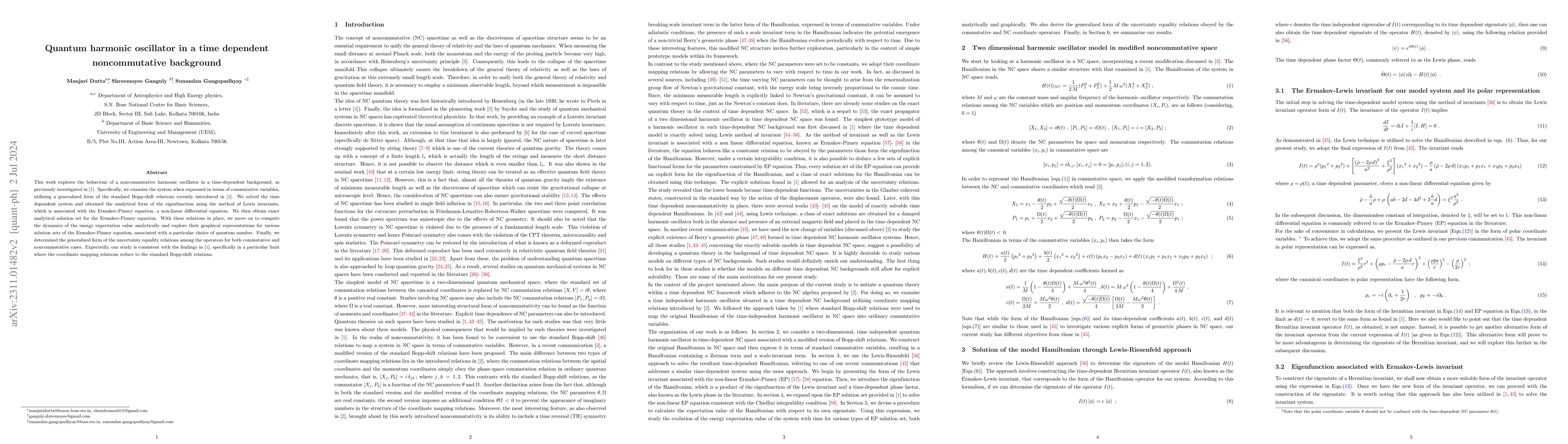 Thumbnail for Quantum harmonic oscillator in a time dependent noncommutative
  background
