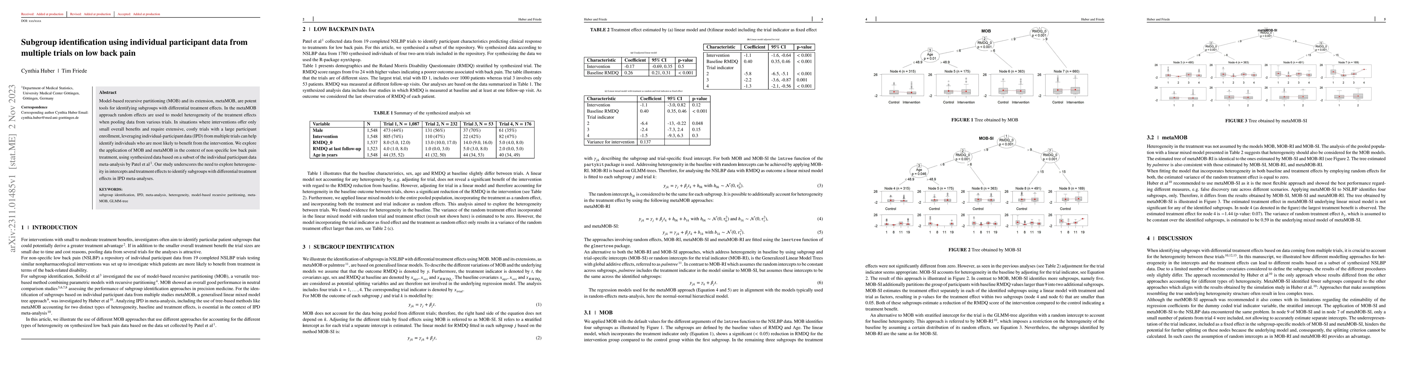 Thumbnail for Subgroup identification using individual participant data from multiple
  trials on low back pain