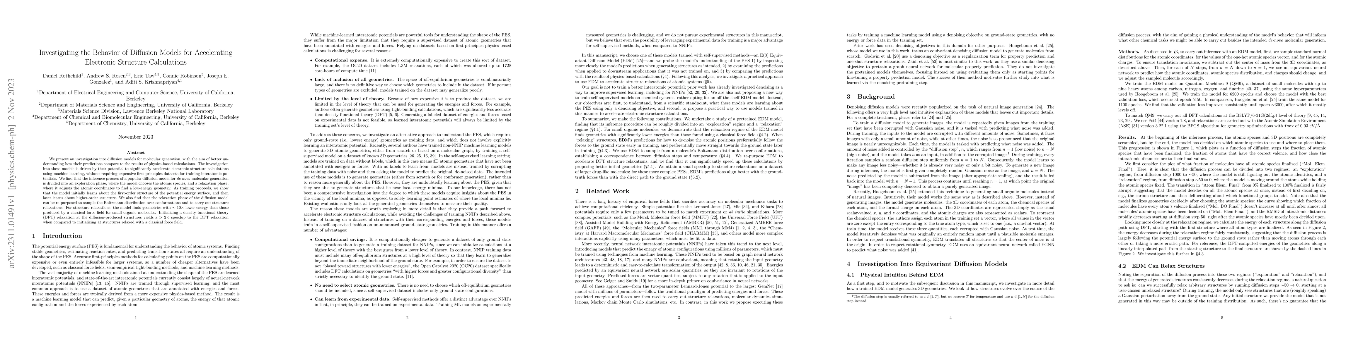Thumbnail for Investigating the Behavior of Diffusion Models for Accelerating
  Electronic Structure Calculations