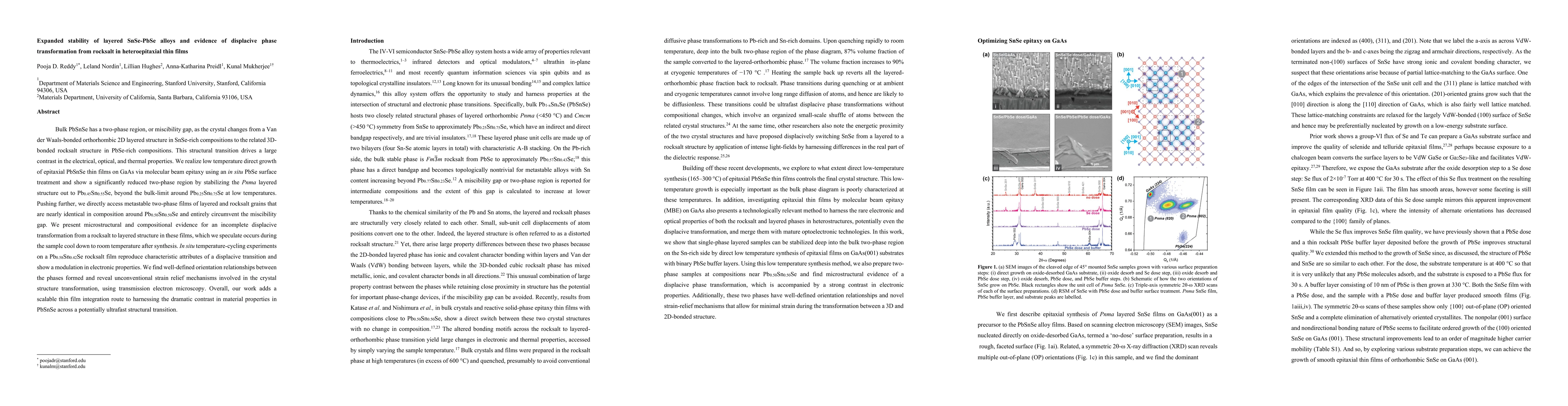 Thumbnail for Expanded stability of layered SnSe-PbSe alloys and evidence of
  displacive phase transformation from rocksalt in heteroepitaxial thin films