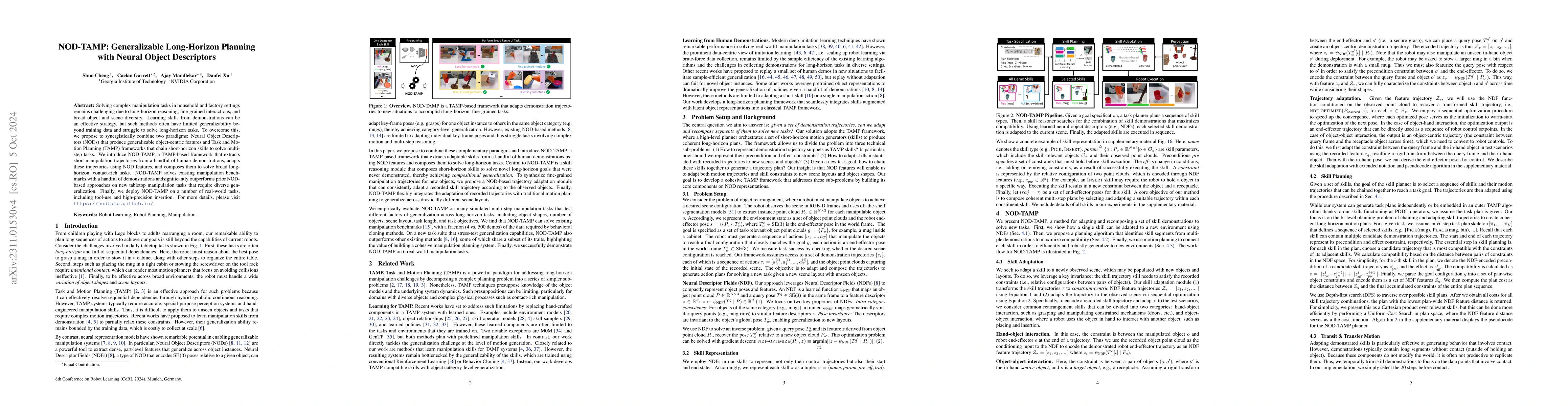 Thumbnail for NOD-TAMP: Generalizable Long-Horizon Planning with Neural Object
  Descriptors