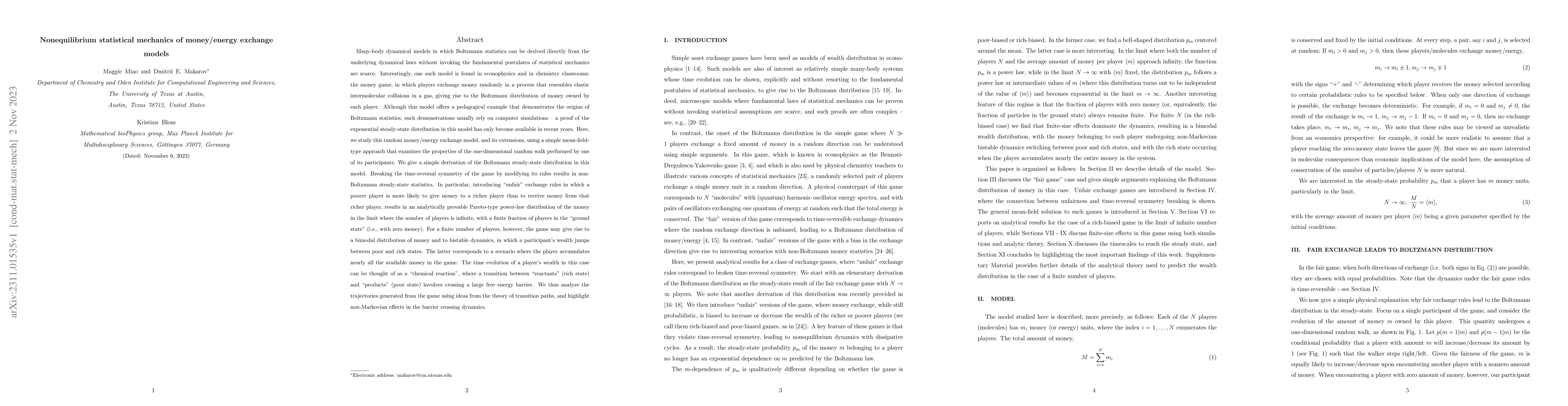 Thumbnail for Nonequilibrium statistical mechanics of money/energy exchange models