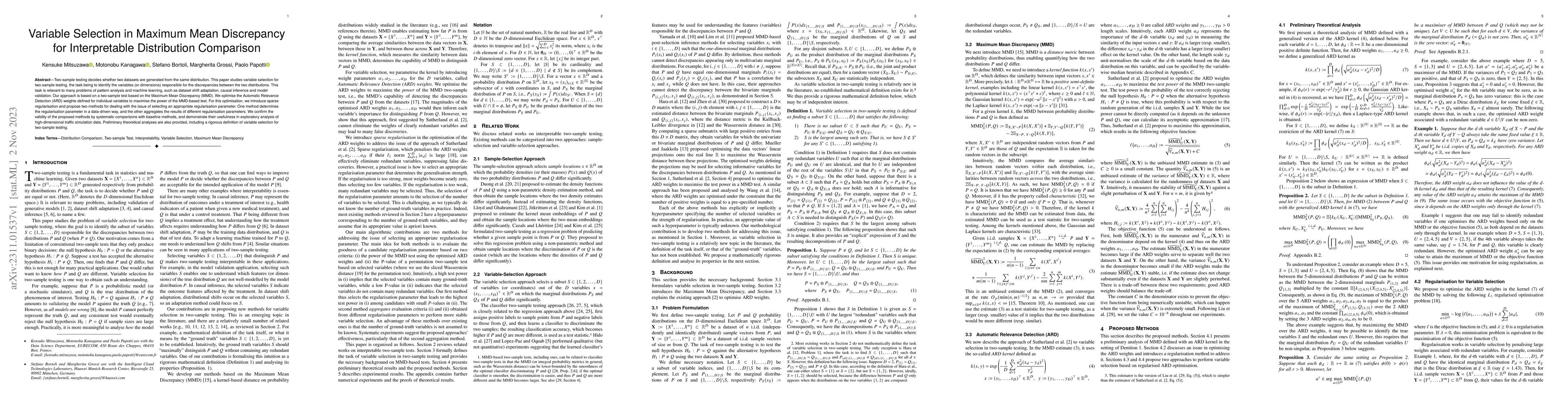 Thumbnail for Variable Selection in Maximum Mean Discrepancy for Interpretable
  Distribution Comparison
