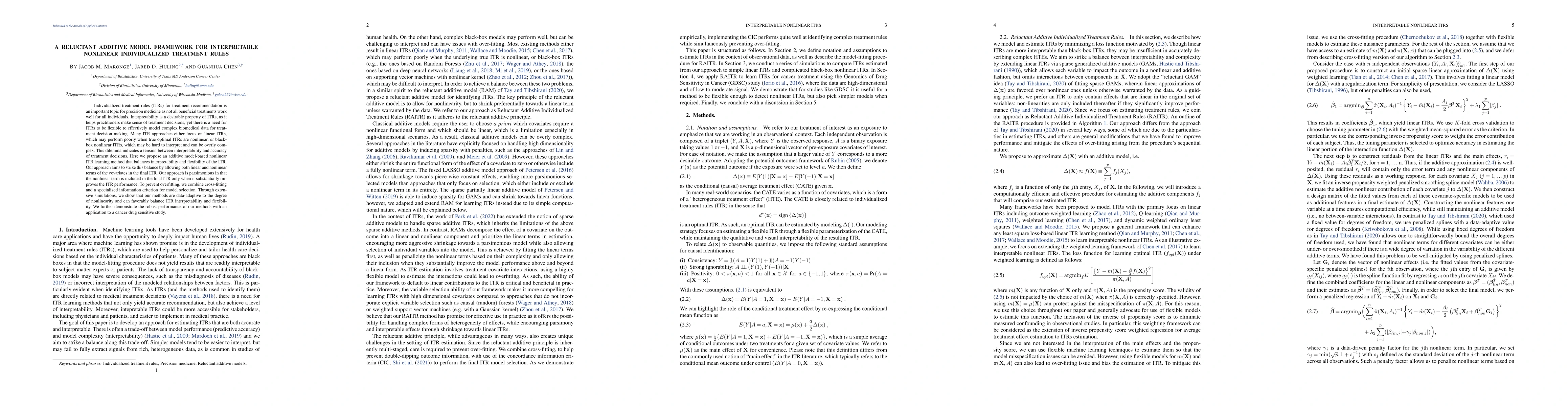 Thumbnail for A reluctant additive model framework for interpretable nonlinear
  individualized treatment rules