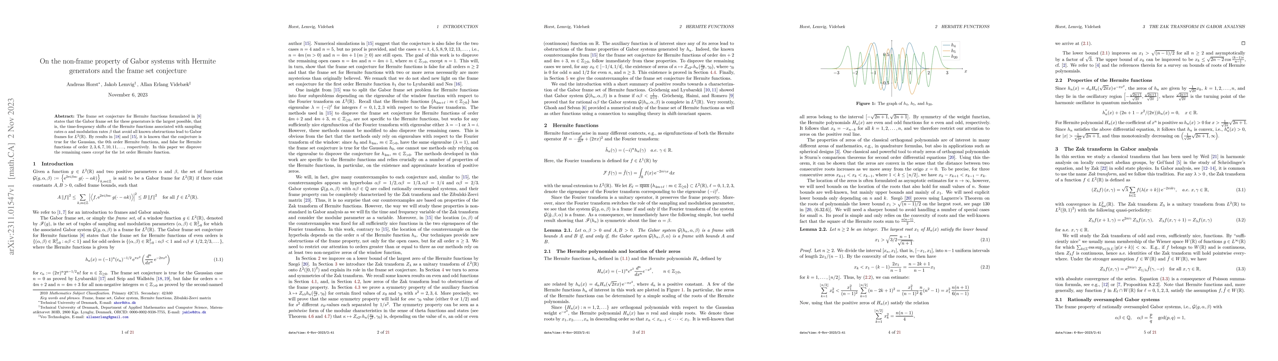 Thumbnail for On the non-frame property of Gabor systems with Hermite generators and
  the frame set conjecture
