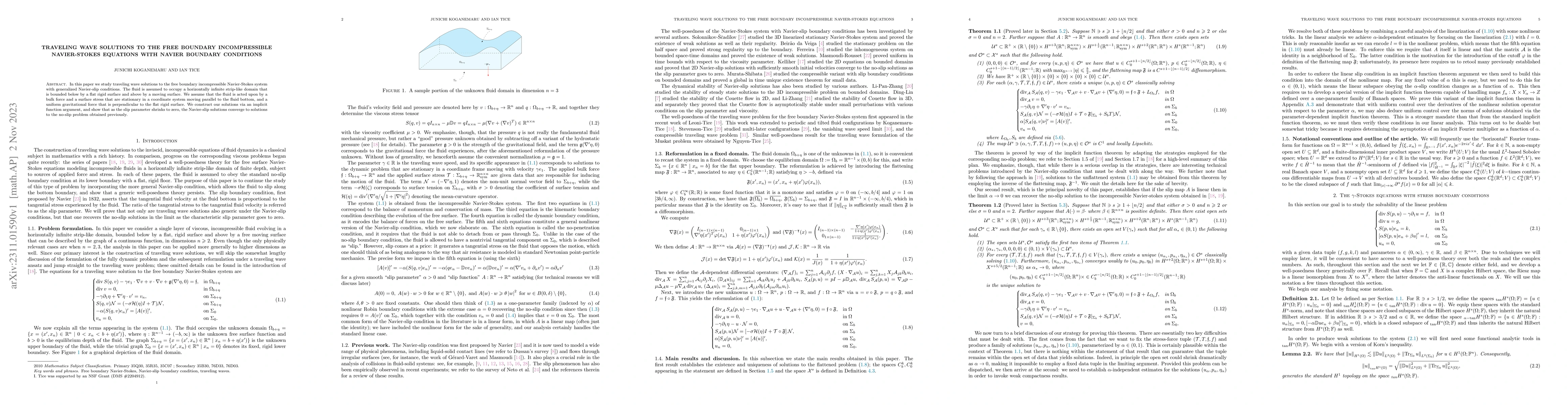 Thumbnail for Traveling wave solutions to the free boundary incompressible
  Navier-Stokes equations with Navier boundary conditions