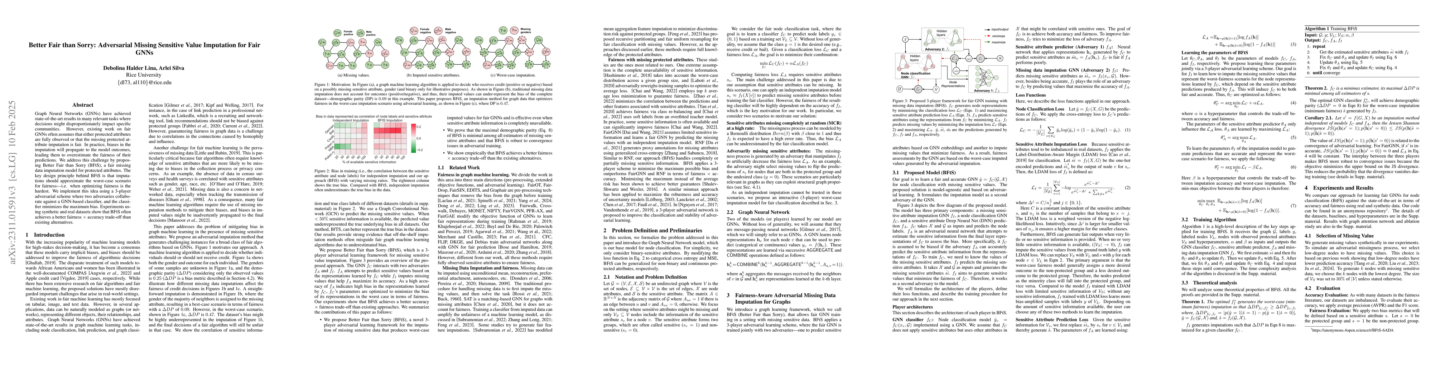 Thumbnail for Better Fair than Sorry: Adversarial Missing Data Imputation for Fair
  GNNs