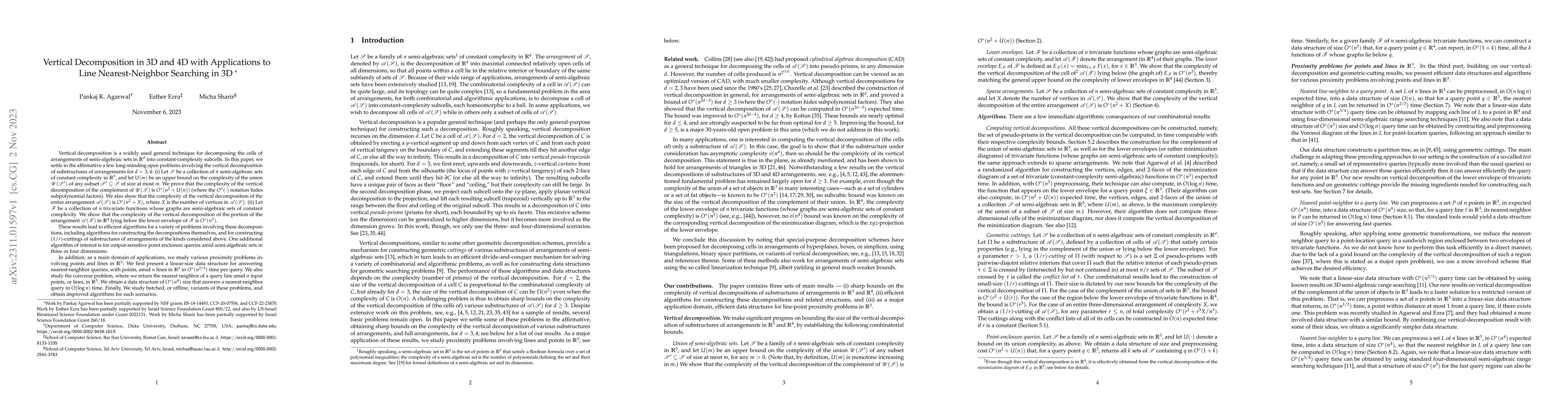 Thumbnail for Vertical Decomposition in 3D and 4D with Applications to Line
  Nearest-Neighbor Searching in 3D