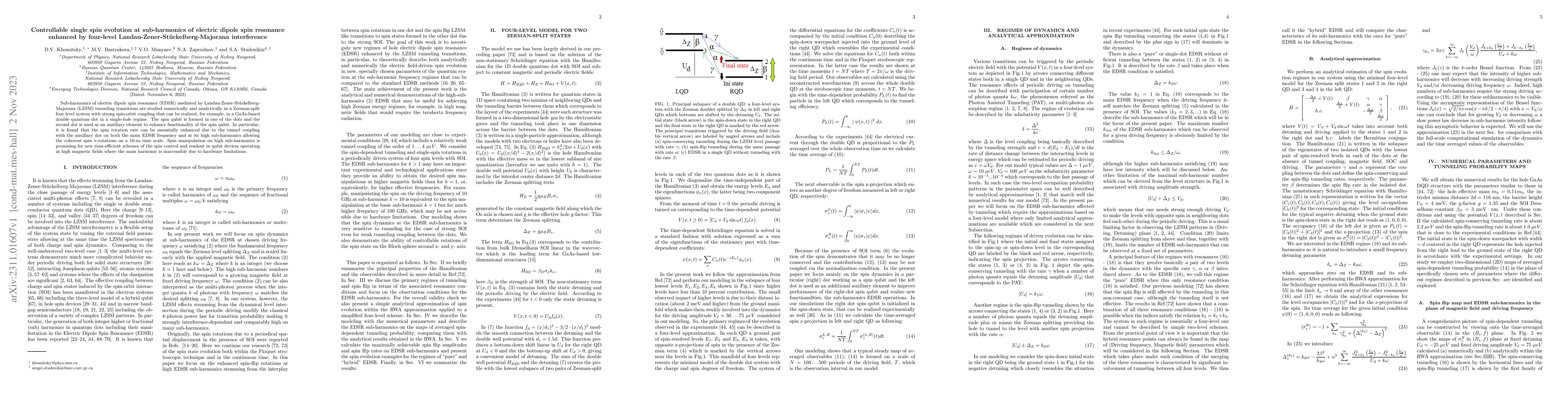 Thumbnail for Controllable single spin evolution at sub-harmonics of electric dipole
  spin resonance enhanced by four-level Landau-Zener-St{\"u}ckelberg-Majorana
  interference