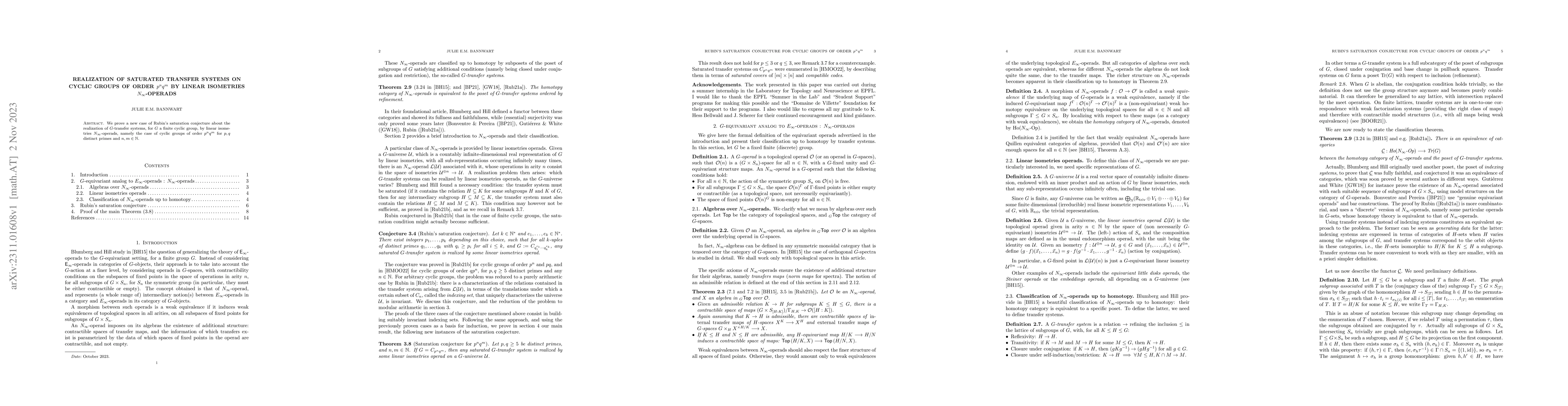 Thumbnail for Realization of saturated transfer systems on cyclic groups of order
  $p^nq^m$ by linear isometries $N_\infty$-operads