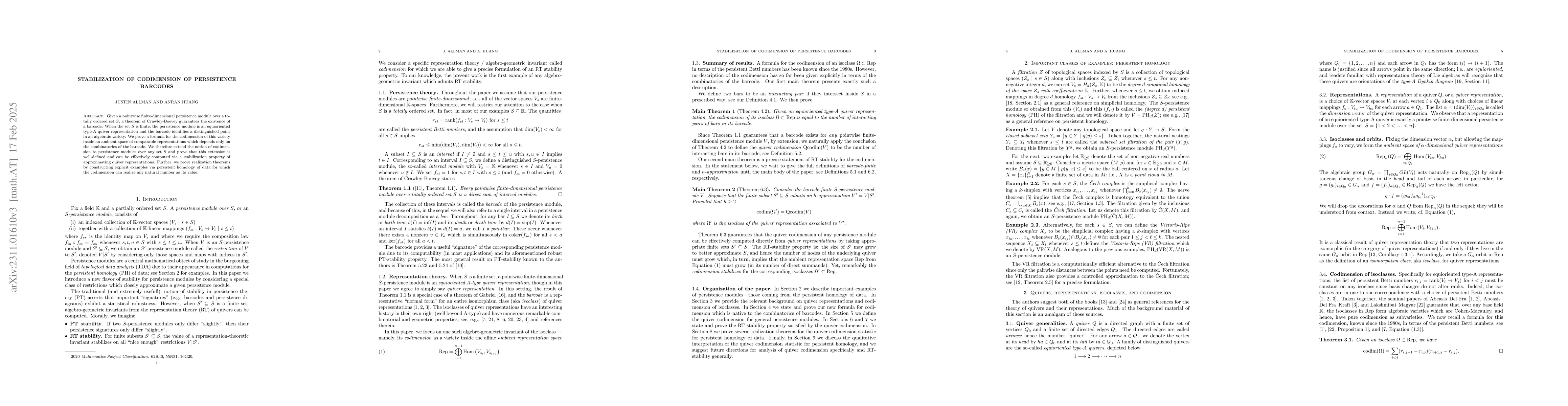 Thumbnail for Stabilization of codimension of persistence barcodes