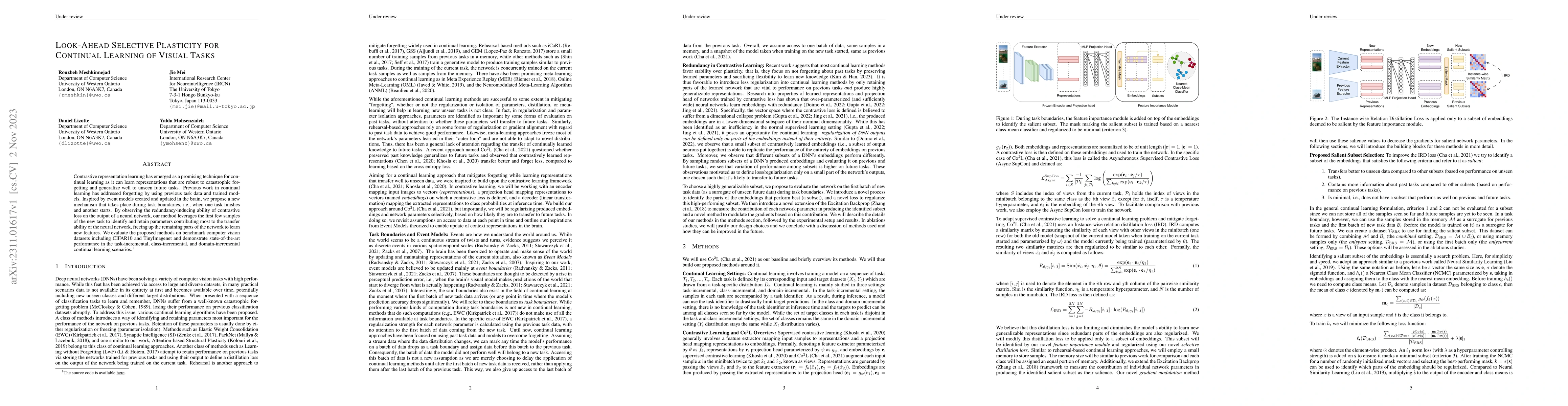 Thumbnail for Look-Ahead Selective Plasticity for Continual Learning of Visual Tasks