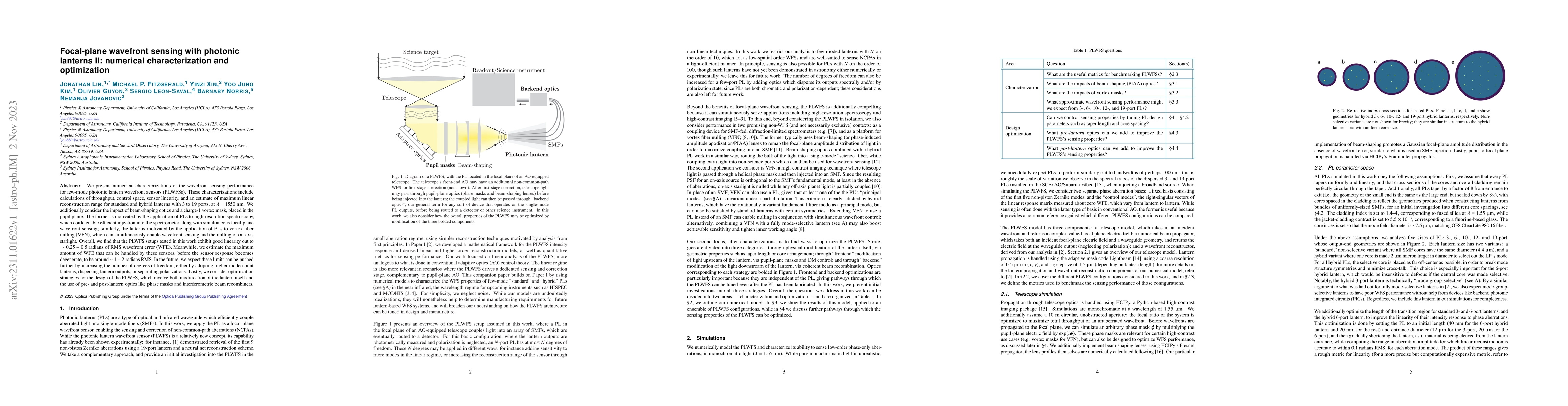 Thumbnail for Focal-plane wavefront sensing with photonic lanterns II: numerical
  characterization and optimization