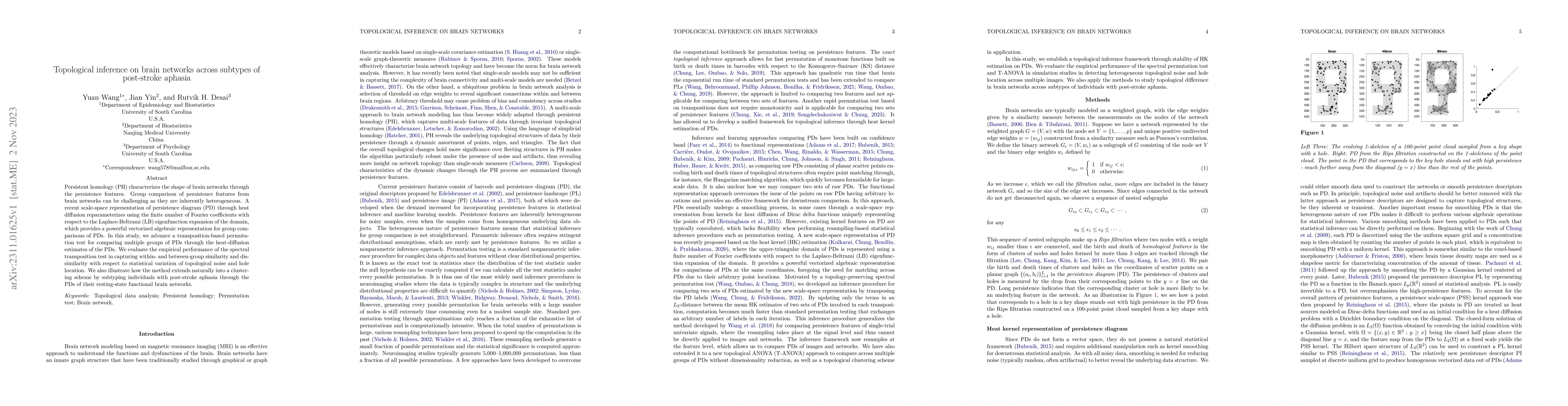 Thumbnail for Topological inference on brain networks across subtypes of post-stroke
  aphasia