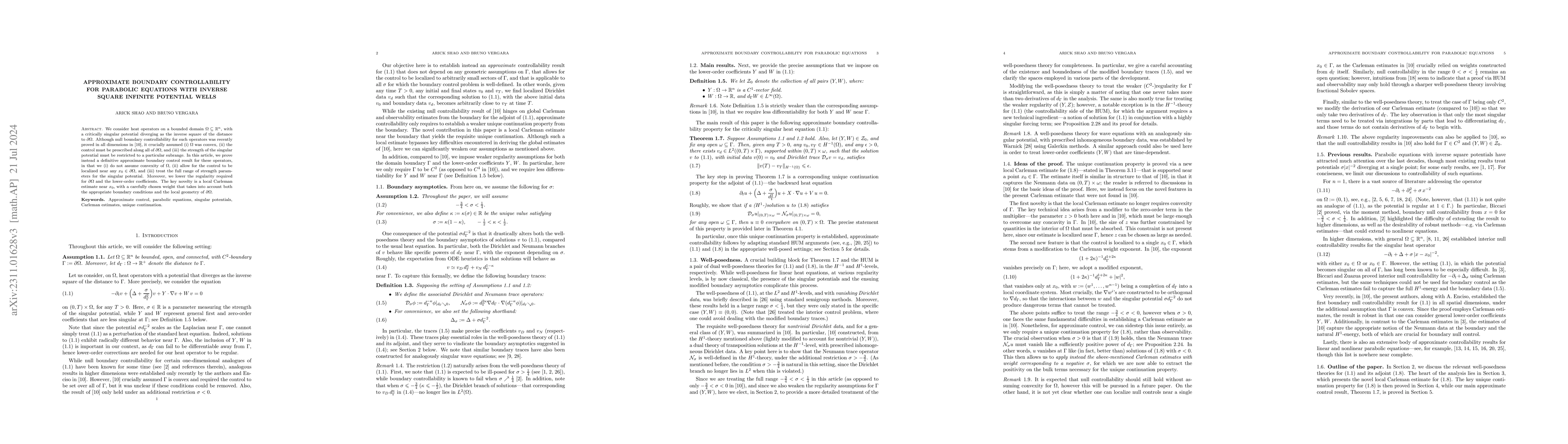 Thumbnail for Approximate boundary controllability for parabolic equations with
  inverse square infinite potential wells