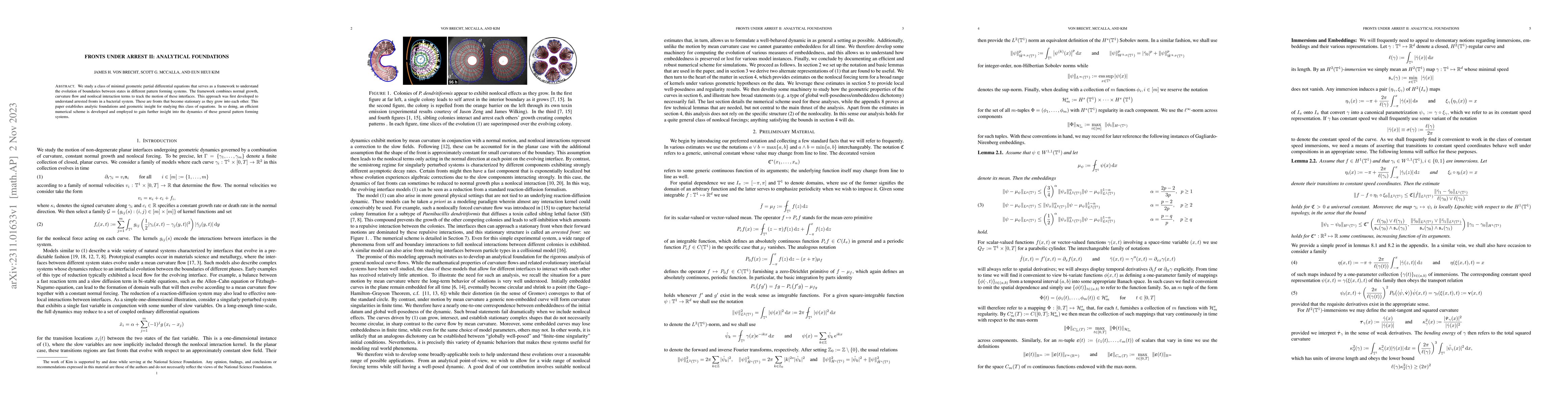 Thumbnail for Fronts under arrest II: analytical foundations