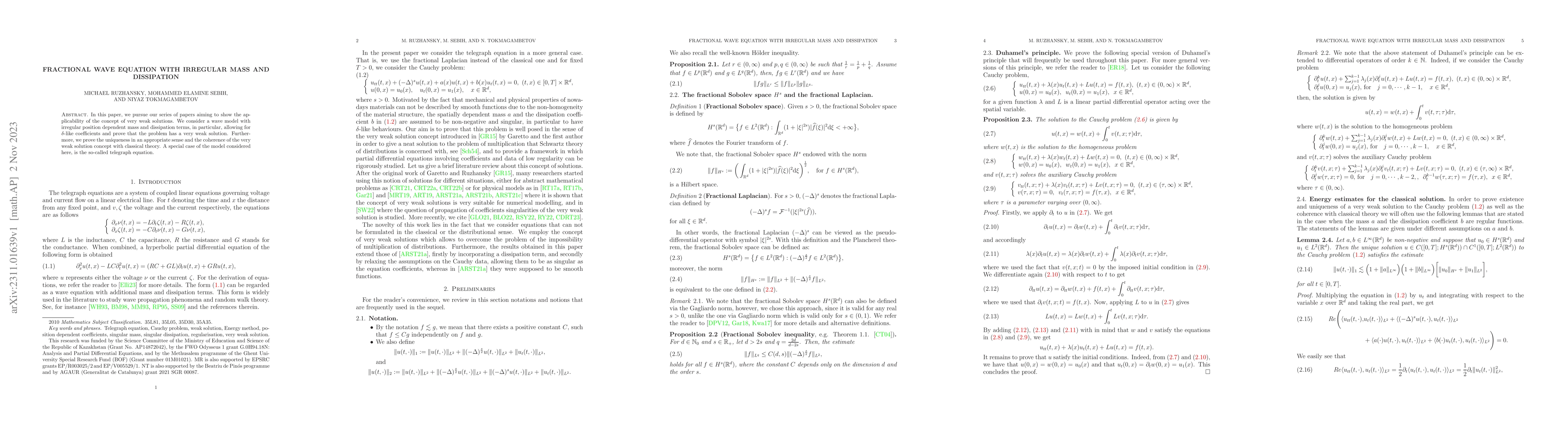 Thumbnail for Fractional wave equation with irregular mass and dissipation
