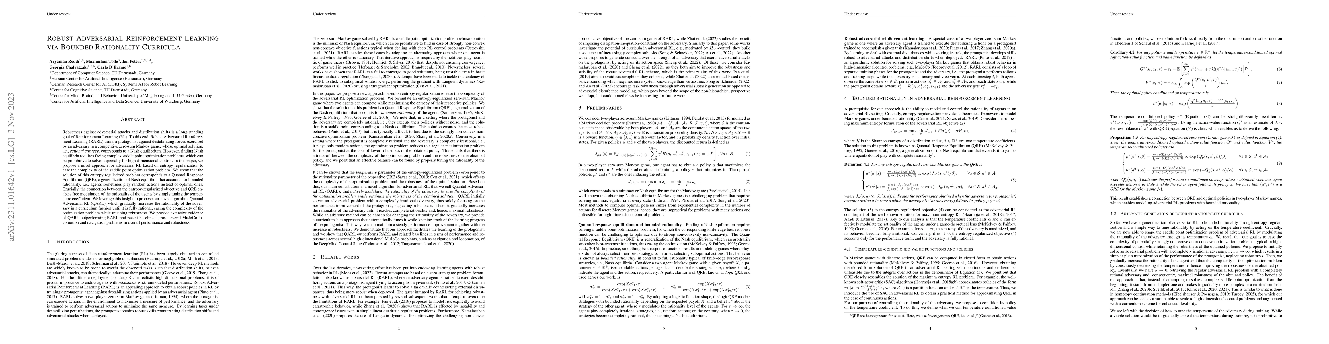 Thumbnail for Robust Adversarial Reinforcement Learning via Bounded Rationality
  Curricula