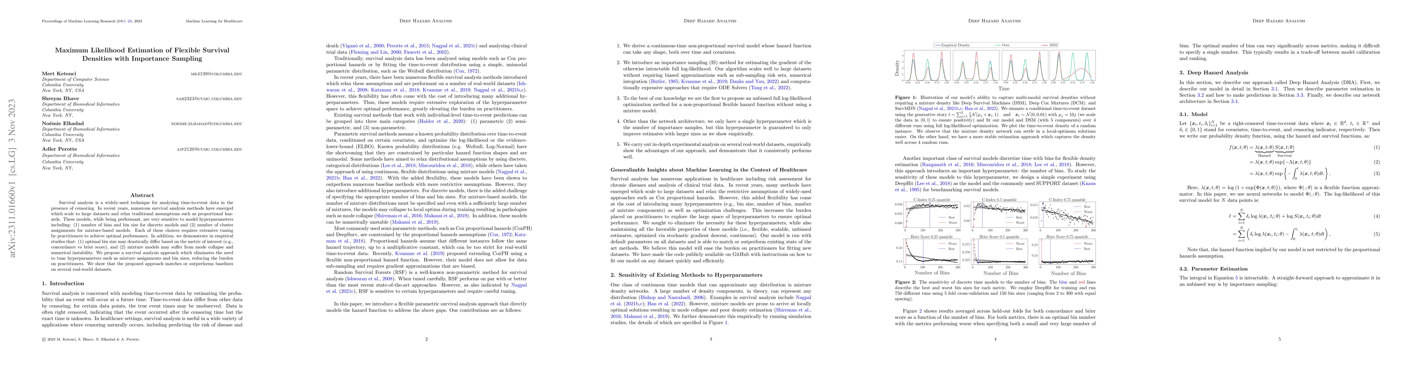 Thumbnail for Maximum Likelihood Estimation of Flexible Survival Densities with
  Importance Sampling
