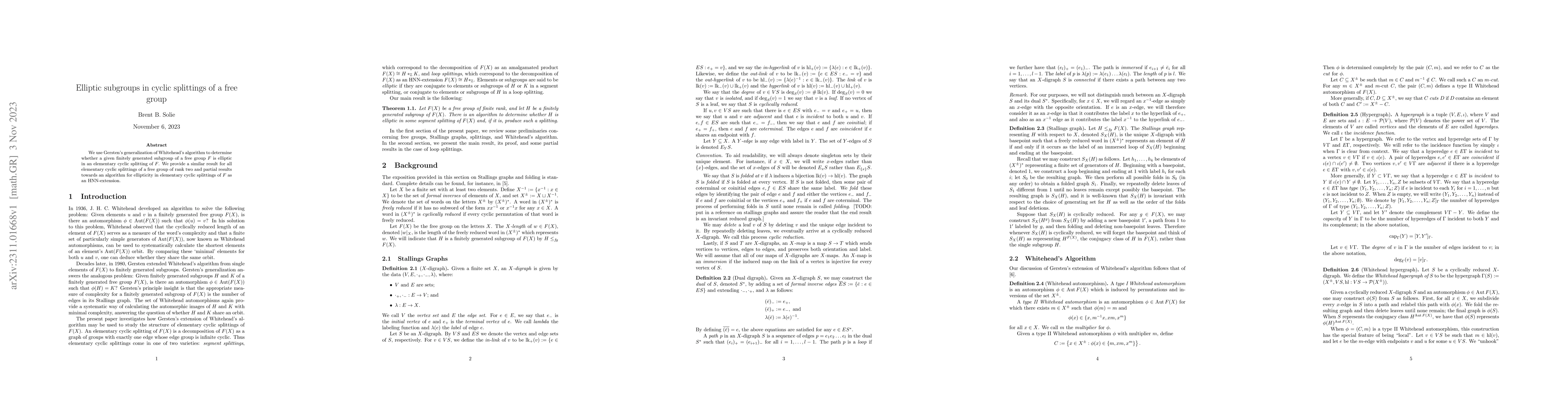 Thumbnail for Elliptic subgroups in cyclic splittings of a free group