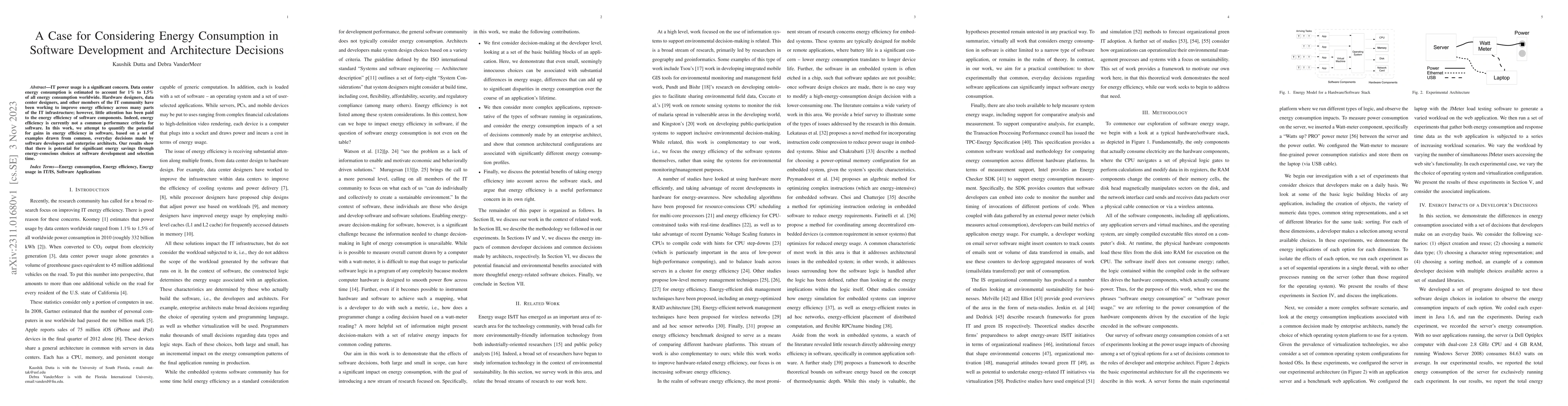 Thumbnail for A Case for Sustainability and Environment Friendliness in Software
  Development and Architecture Decisions by Taking Energy-Efficient Design
  Decisions