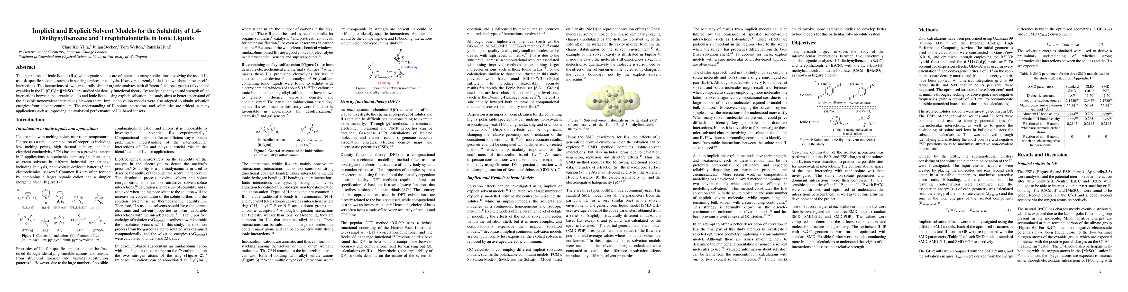 Thumbnail for Implicit and Explicit Solvent Models for the Solubility of
  1,4-Diethynylbenzene and Terephthalonitrile in Ionic Liquids