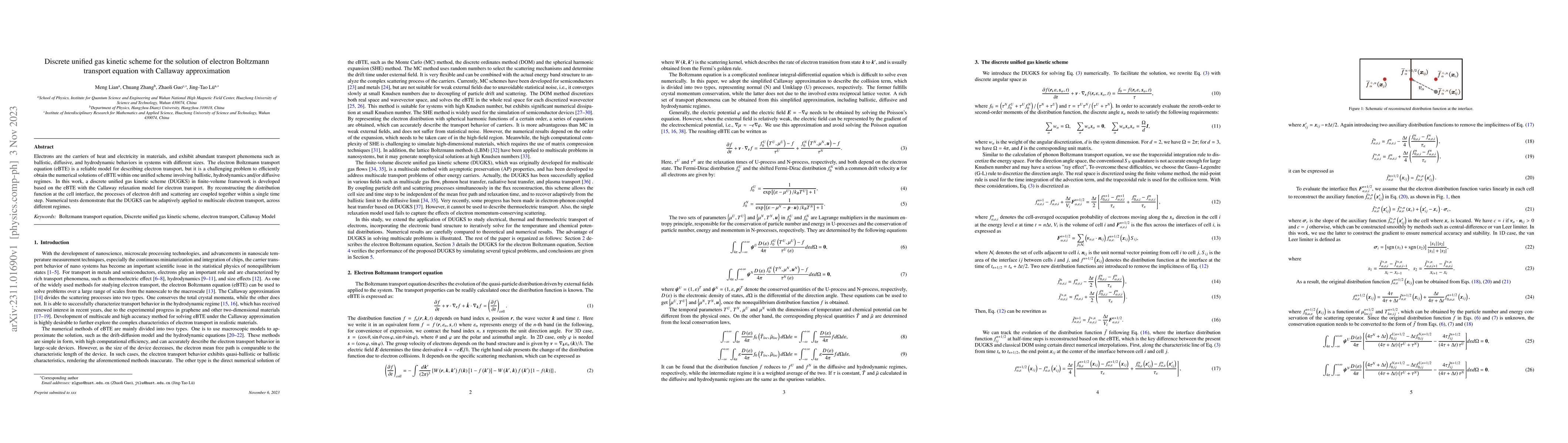Thumbnail for Discrete unified gas kinetic scheme for the solution of electron
  Boltzmann transport equation with Callaway approximation