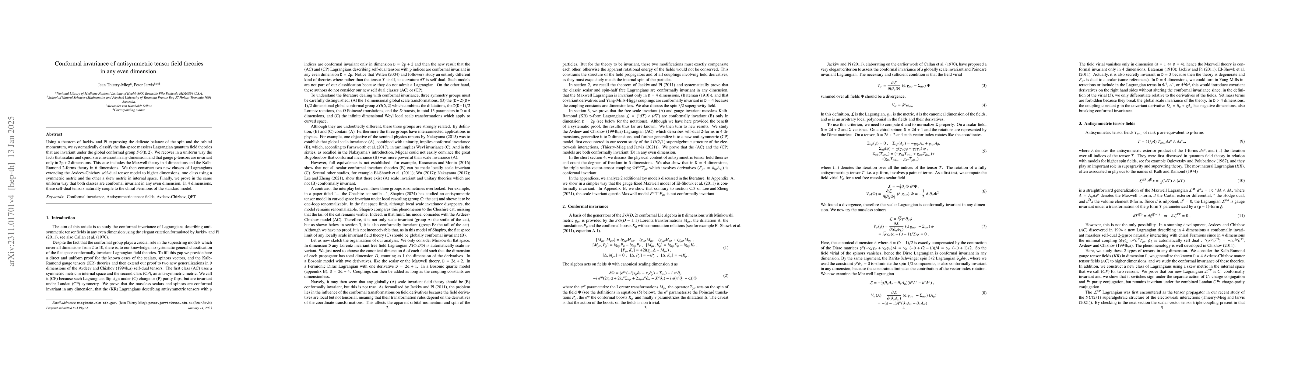 Thumbnail for Conformal invariance of antisymmetric tensor field theories in any even
  dimension