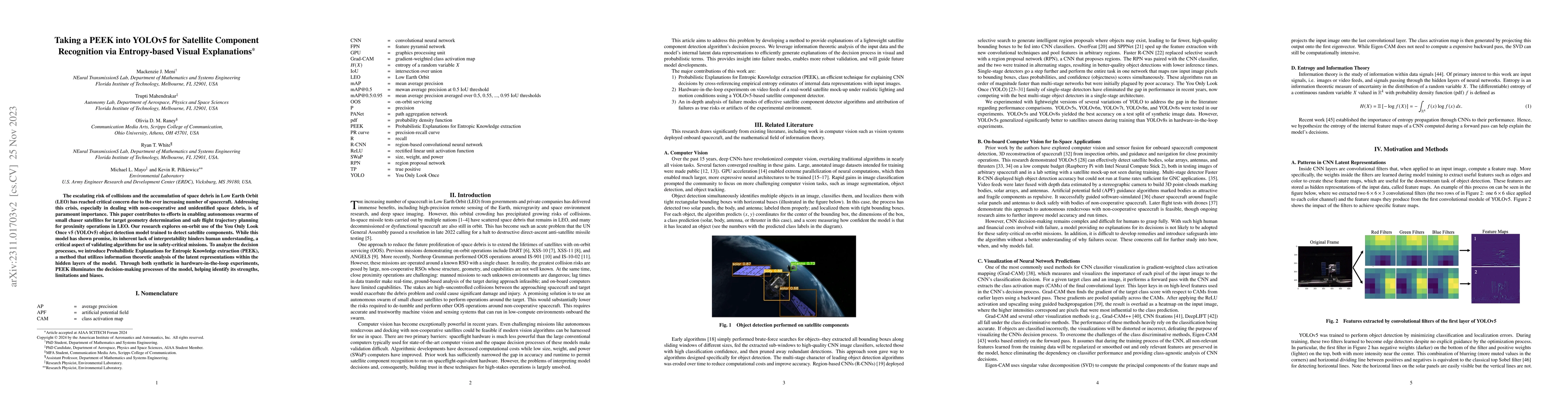 Thumbnail for Taking a PEEK into YOLOv5 for Satellite Component Recognition via
  Entropy-based Visual Explanations