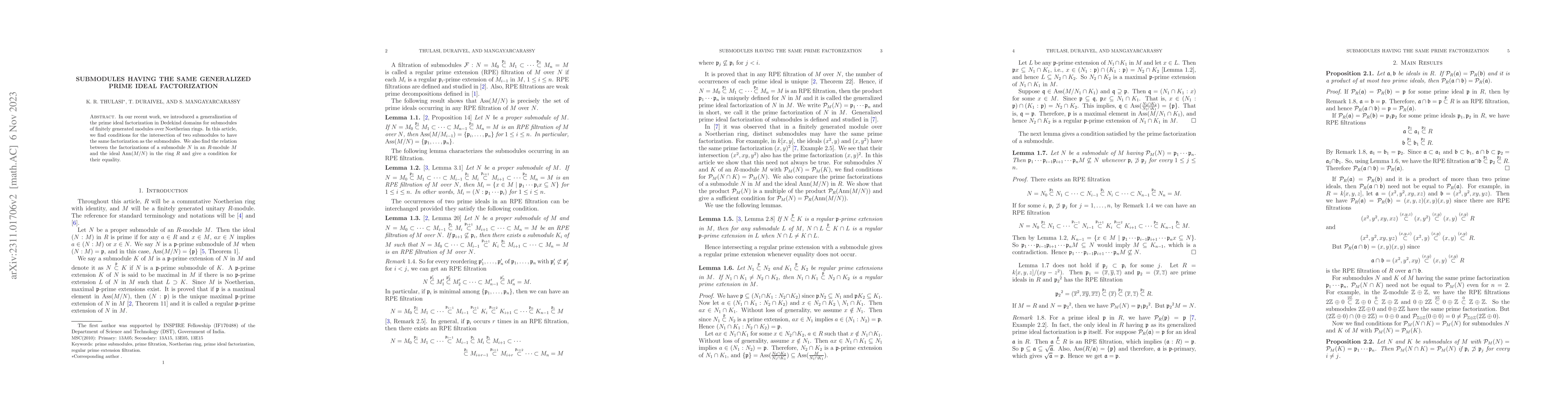 Thumbnail for Submodules having the same generalized prime ideal factorization