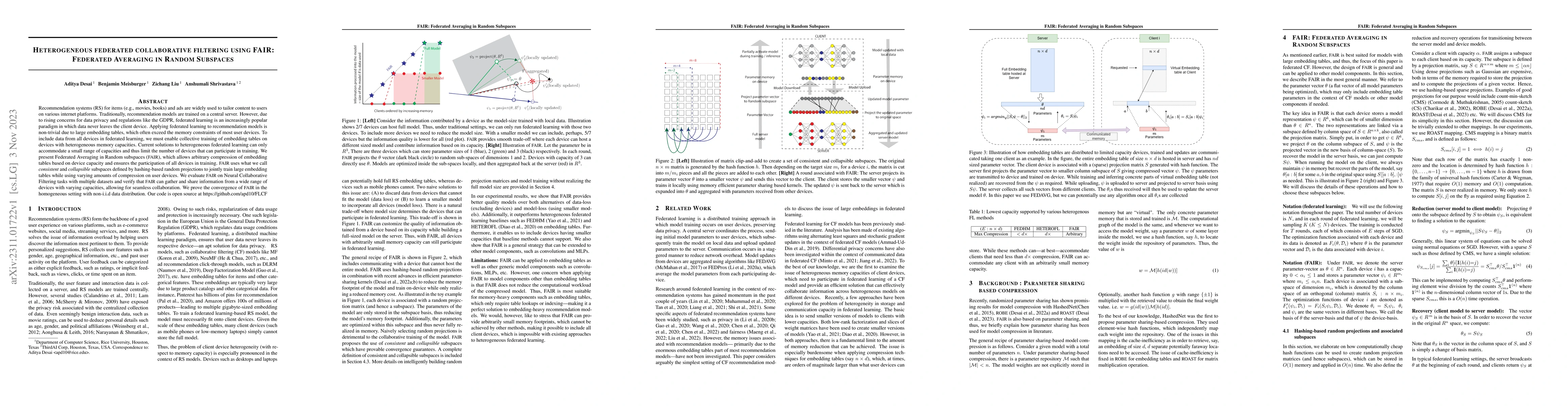 Thumbnail for Heterogeneous federated collaborative filtering using FAIR: Federated
  Averaging in Random Subspaces