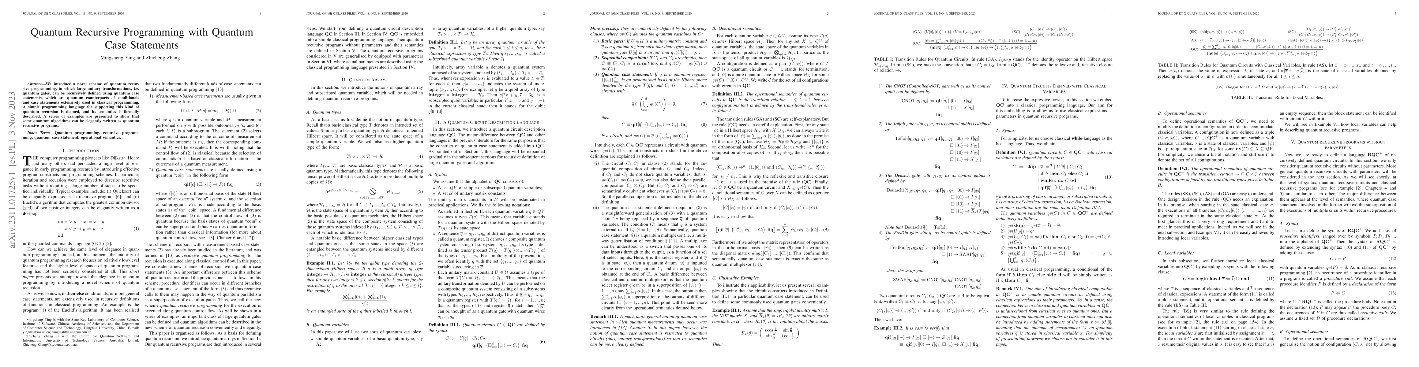 Thumbnail for Quantum Recursive Programming with Quantum Case Statements