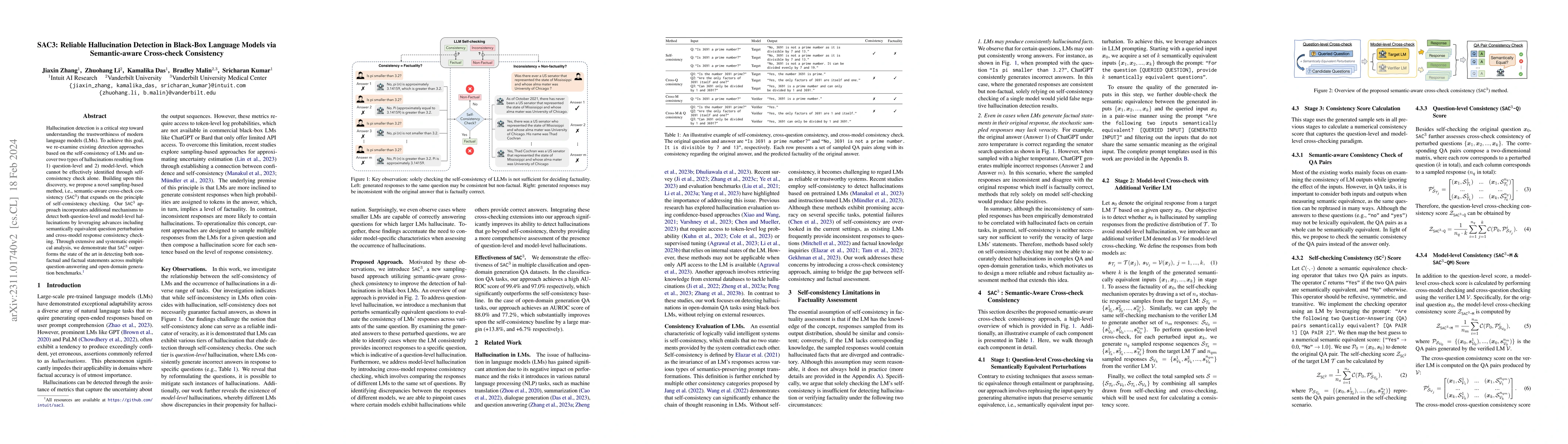 Thumbnail for SAC3: Reliable Hallucination Detection in Black-Box Language Models via
  Semantic-aware Cross-check Consistency