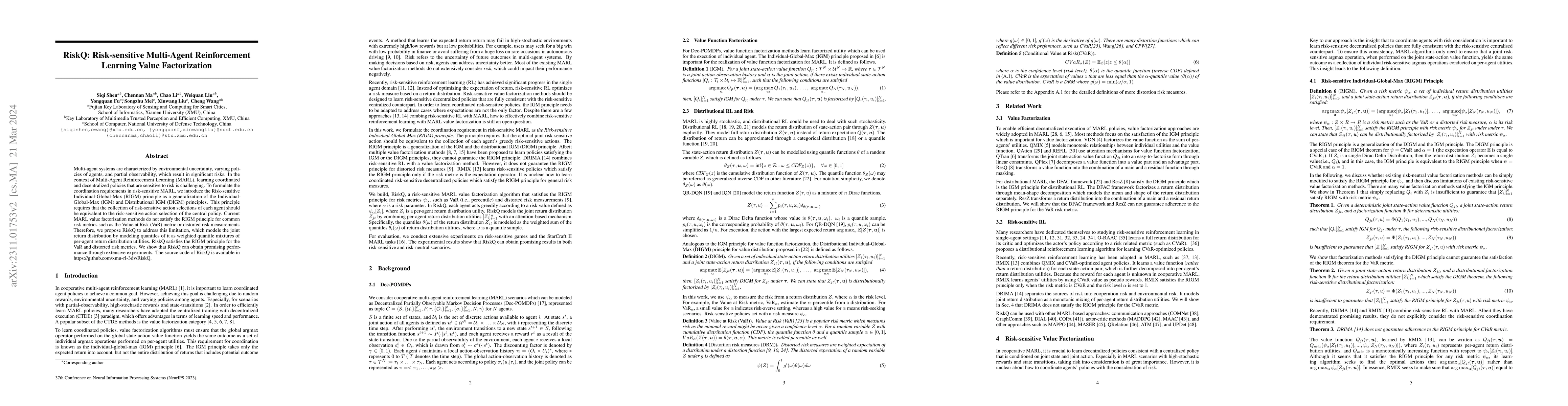 Thumbnail for RiskQ: Risk-sensitive Multi-Agent Reinforcement Learning Value
  Factorization