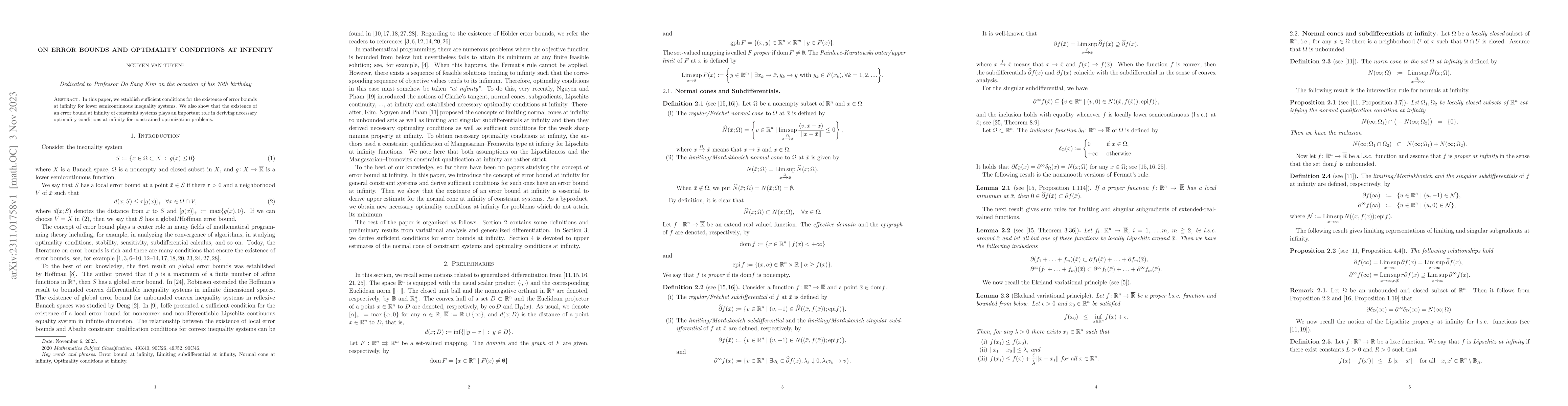 Thumbnail for On error bounds and optimality conditions at infinity