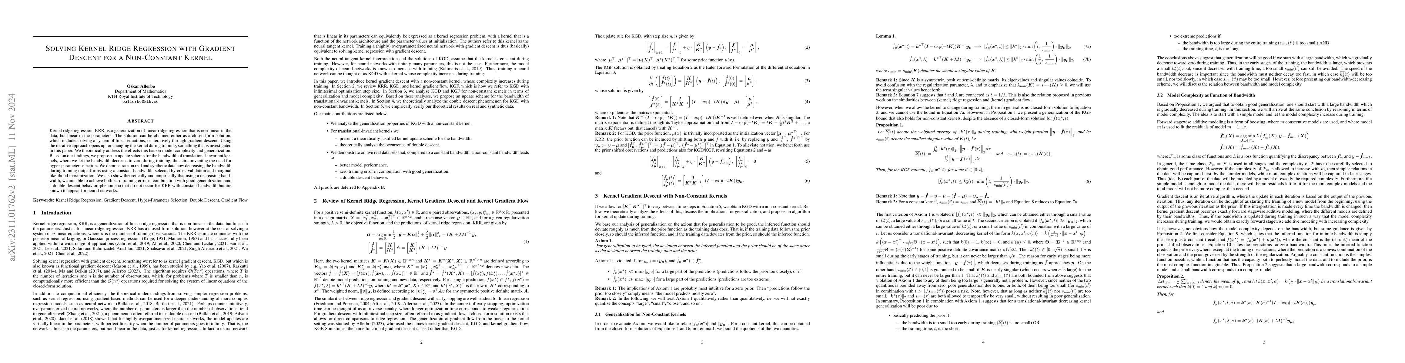 Thumbnail for Solving Kernel Ridge Regression with Gradient Descent for a Non-Constant
  Kernel