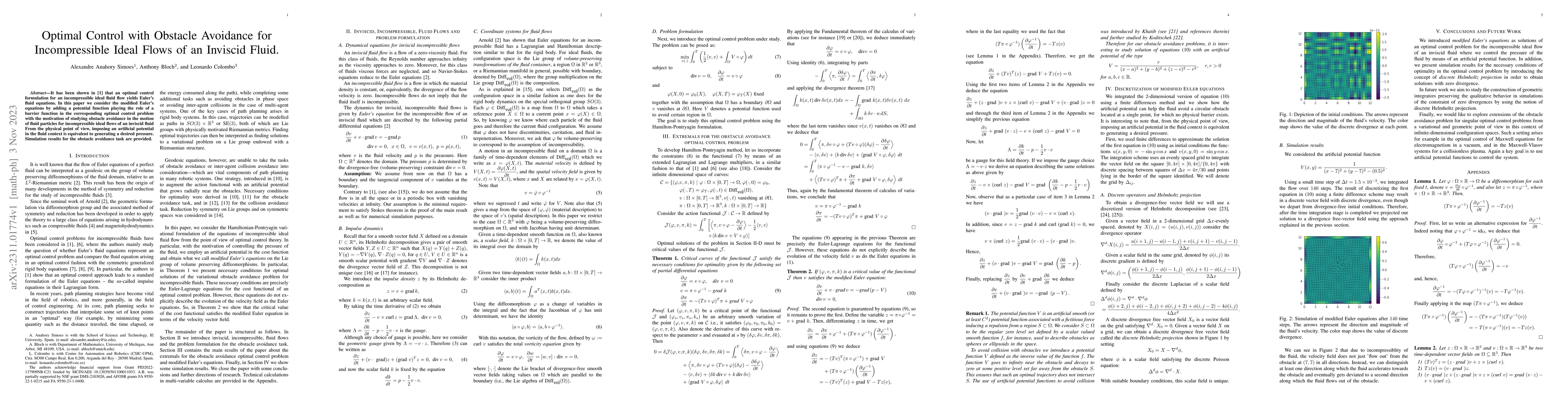 Thumbnail for Optimal Control with Obstacle Avoidance for Incompressible Ideal Flows
  of an Inviscid Fluid