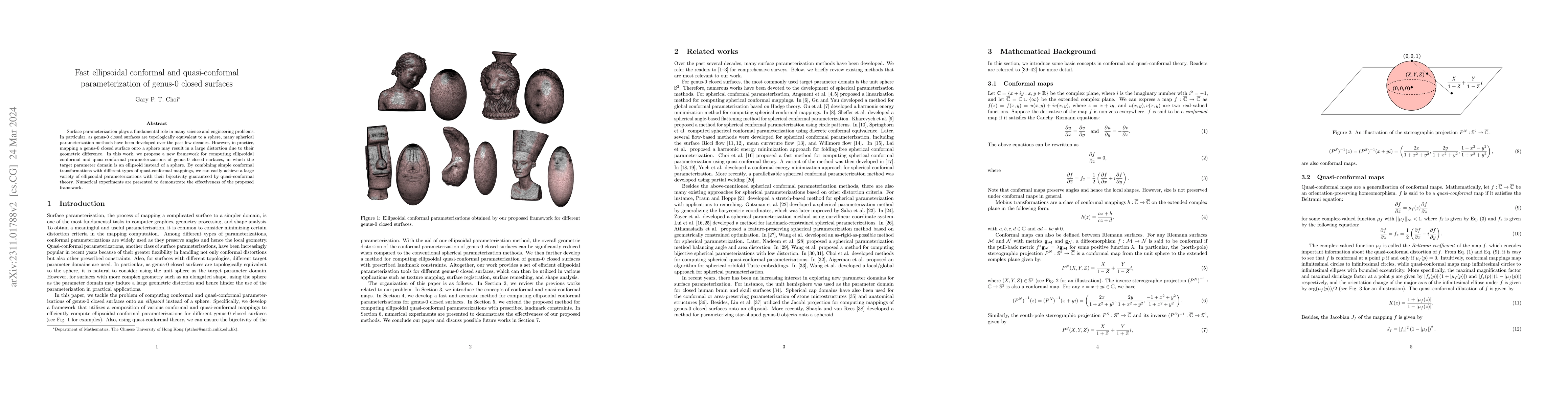 Thumbnail for Fast ellipsoidal conformal and quasi-conformal parameterization of
  genus-0 closed surfaces