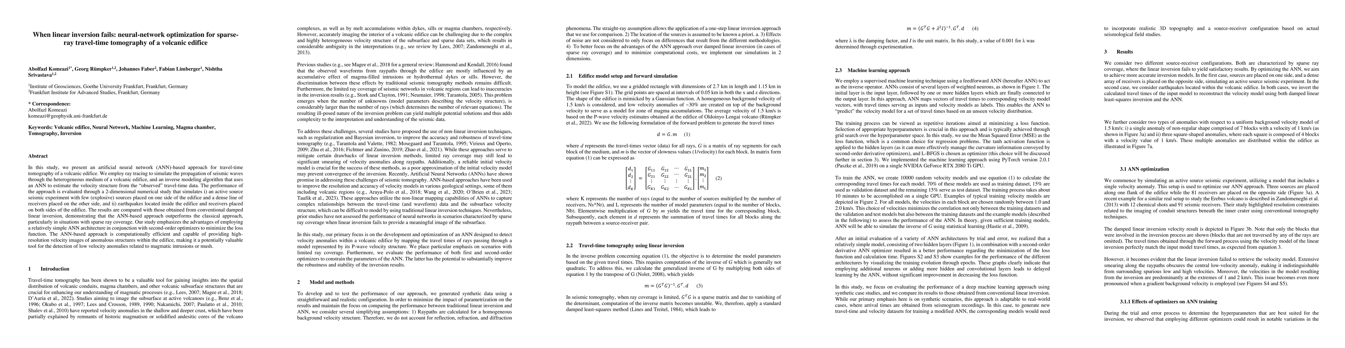 Thumbnail for When linear inversion fails: neural-network optimization for sparse-ray
  travel-time tomography of a volcanic edifice