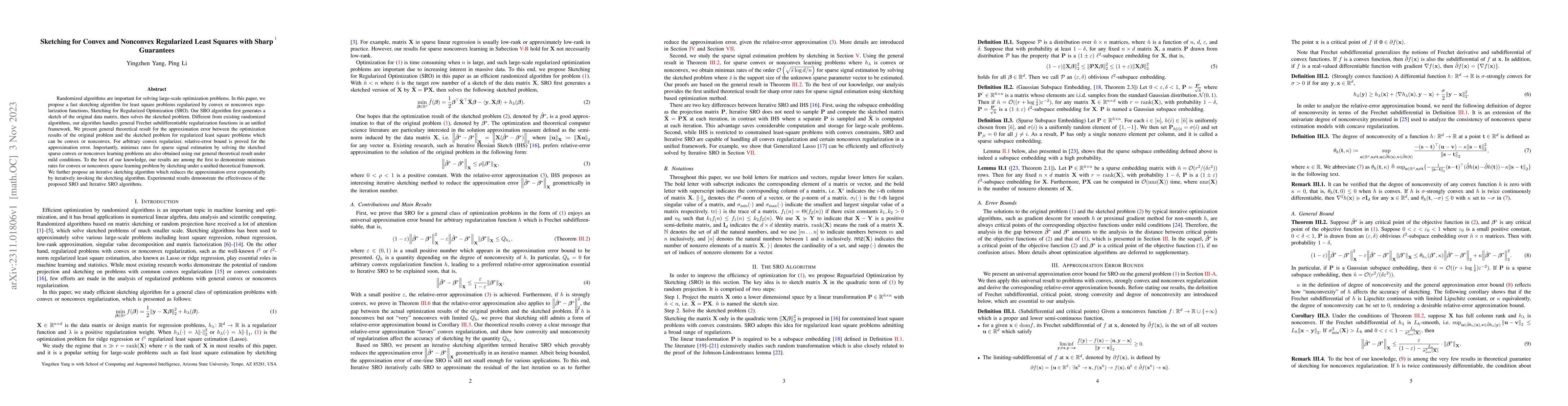 Thumbnail for Sketching for Convex and Nonconvex Regularized Least Squares with Sharp
  Guarantees