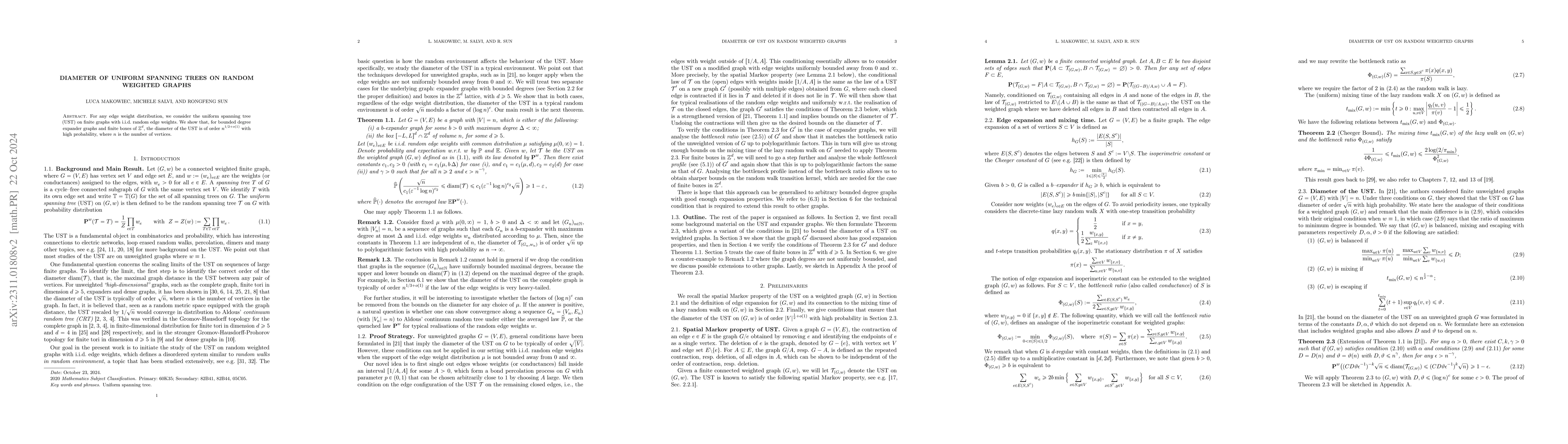 Thumbnail for Diameter of uniform spanning trees on random weighted graphs