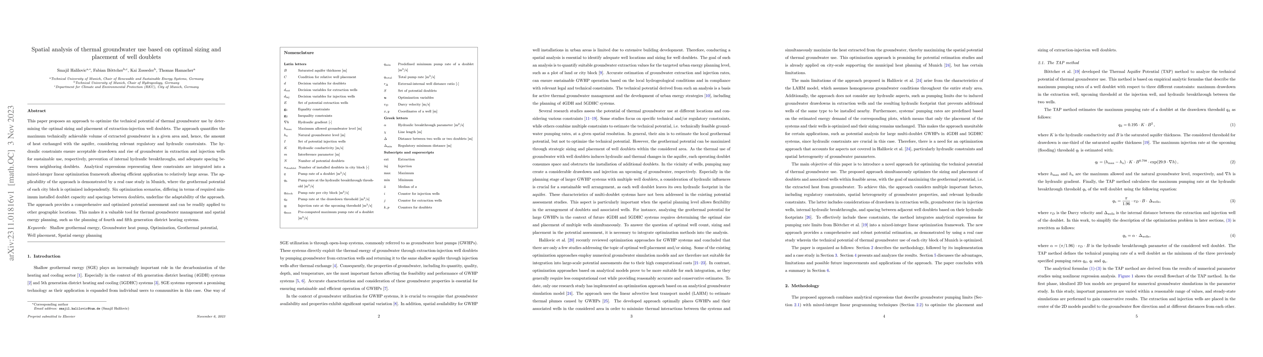 Thumbnail for Spatial analysis of thermal groundwater use based on optimal sizing and
  placement of well doublets