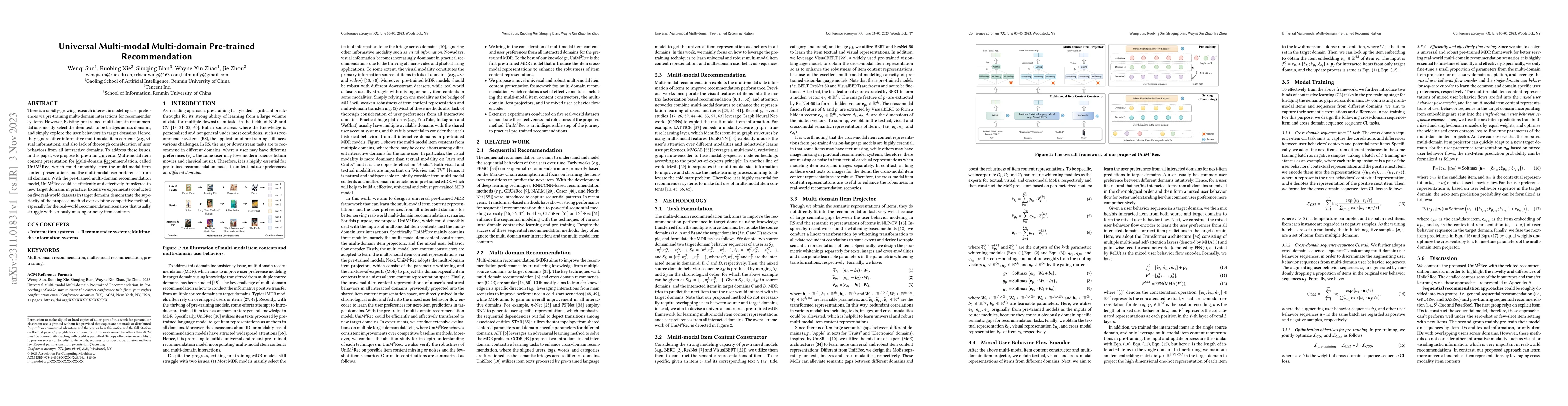 Thumbnail for Universal Multi-modal Multi-domain Pre-trained Recommendation