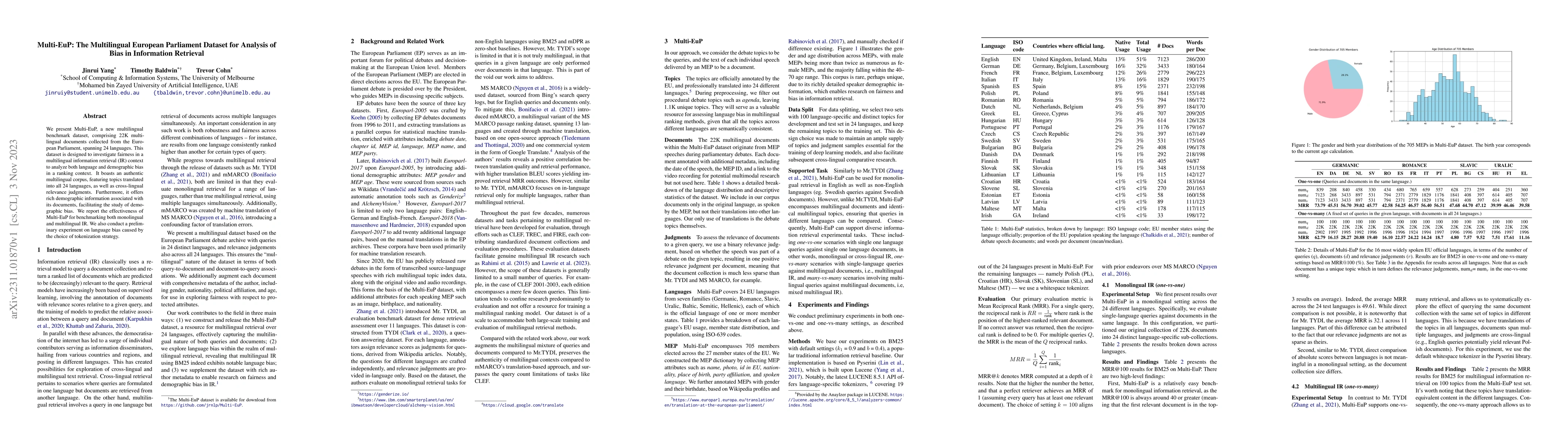 Thumbnail for Multi-EuP: The Multilingual European Parliament Dataset for Analysis of
  Bias in Information Retrieval