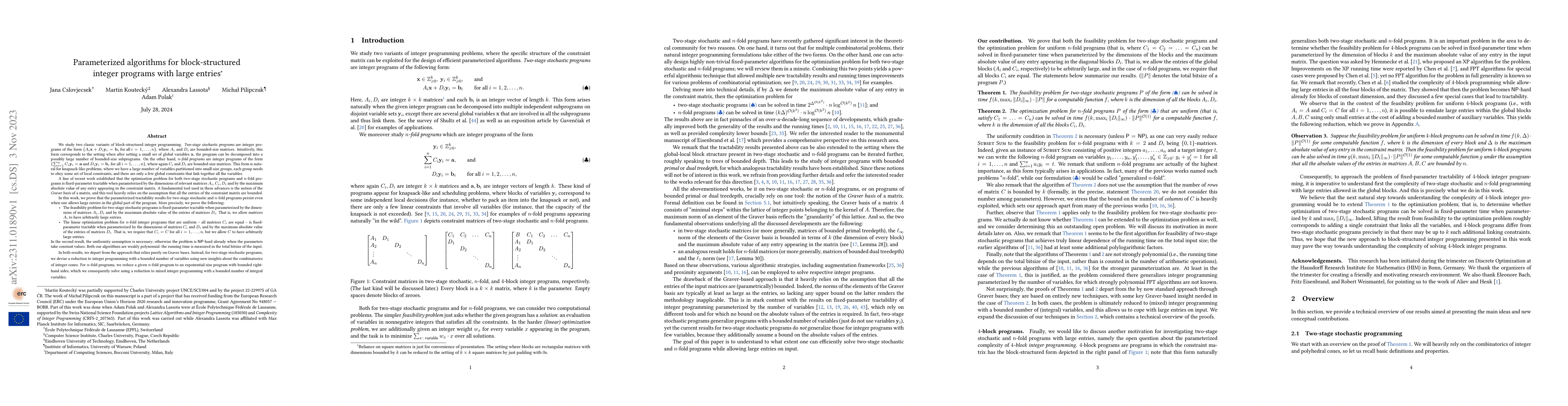 Thumbnail for Parameterized algorithms for block-structured integer programs with
  large entries