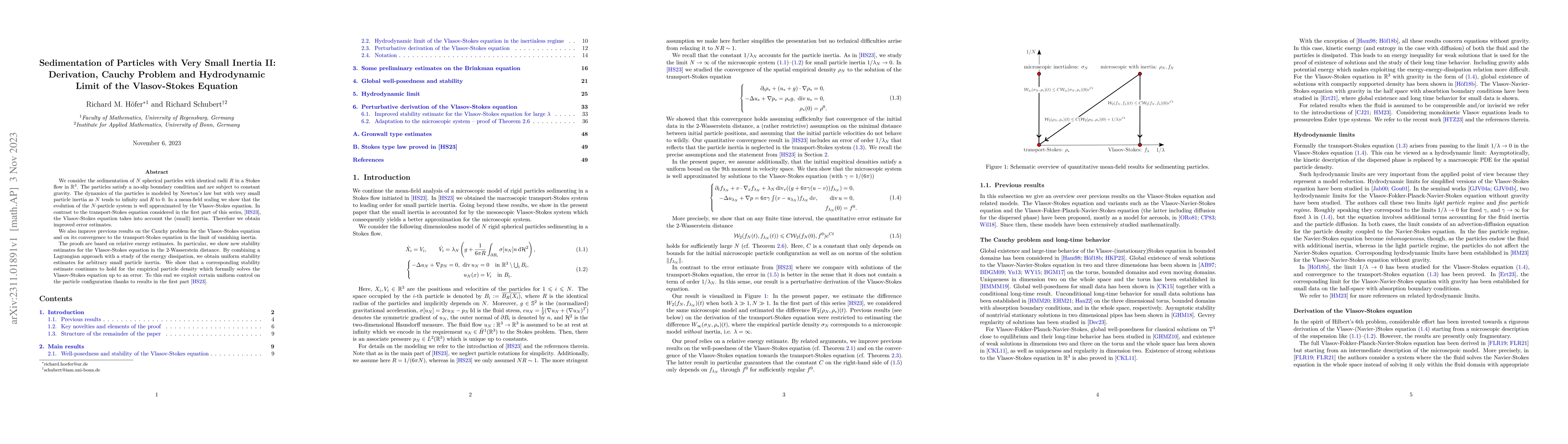 Thumbnail for Sedimentation of particles with very small inertia II: Derivation,
  Cauchy problem and hydrodynamic limit of the Vlasov-Stokes equation