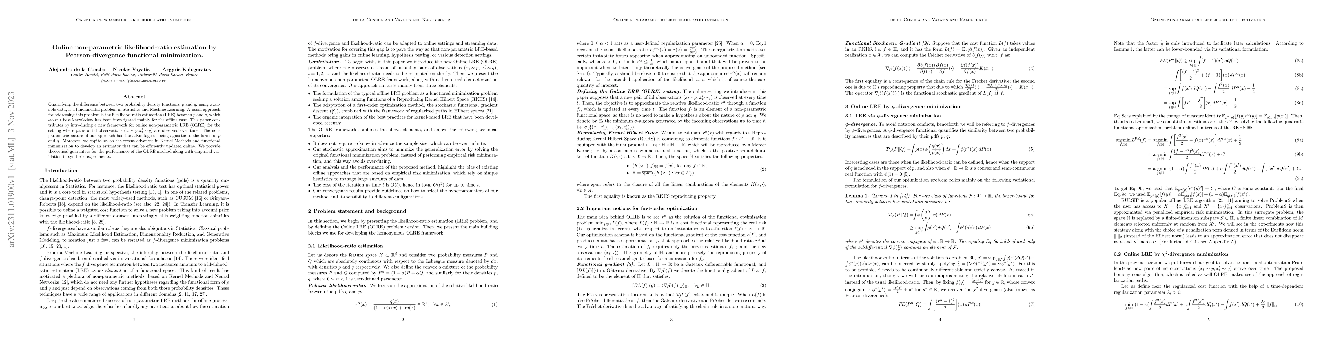 Thumbnail for Online non-parametric likelihood-ratio estimation by Pearson-divergence
  functional minimization