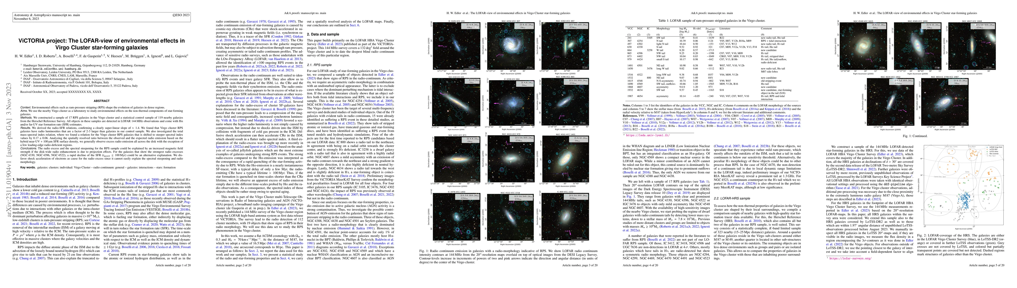 Thumbnail for ViCTORIA project: The LOFAR-view of environmental effects in Virgo
  Cluster star-forming galaxies
