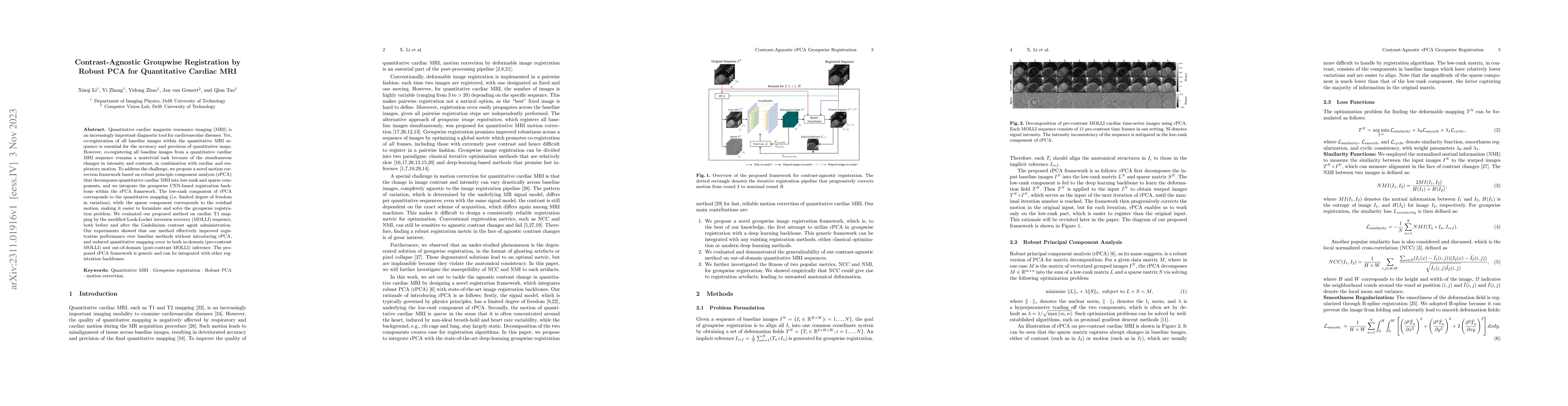 Thumbnail for Contrast-Agnostic Groupwise Registration by Robust PCA for Quantitative
  Cardiac MRI