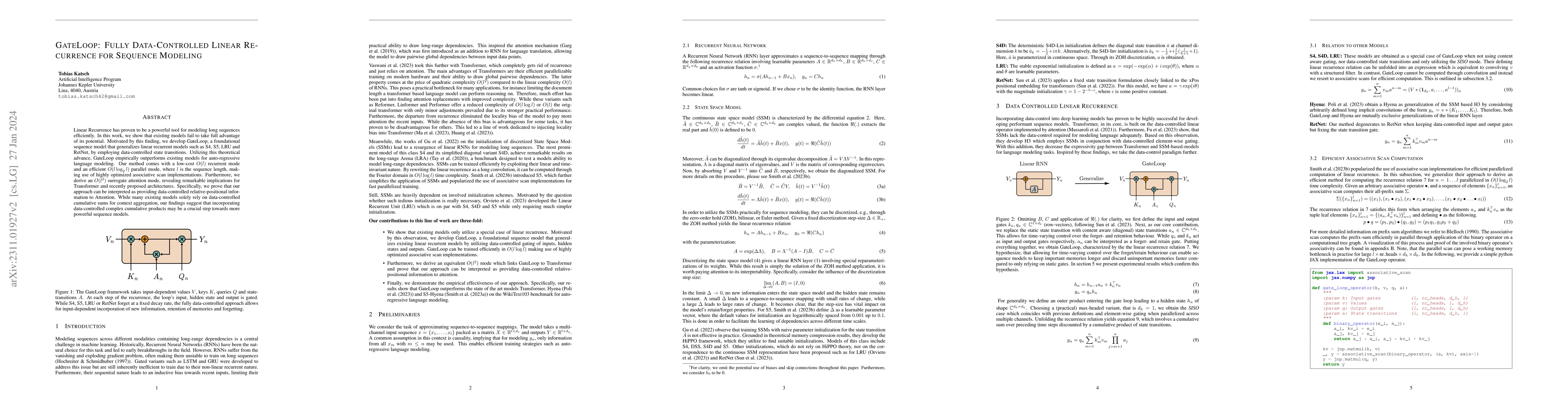 Thumbnail for GateLoop: Fully Data-Controlled Linear Recurrence for Sequence Modeling